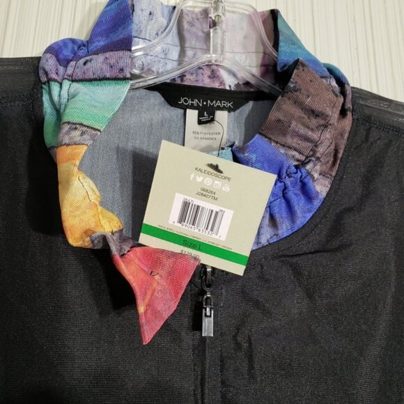 John Mark Black/Multi Color Mesh Zipper Jacket,  sz L - Picture 6 of 11